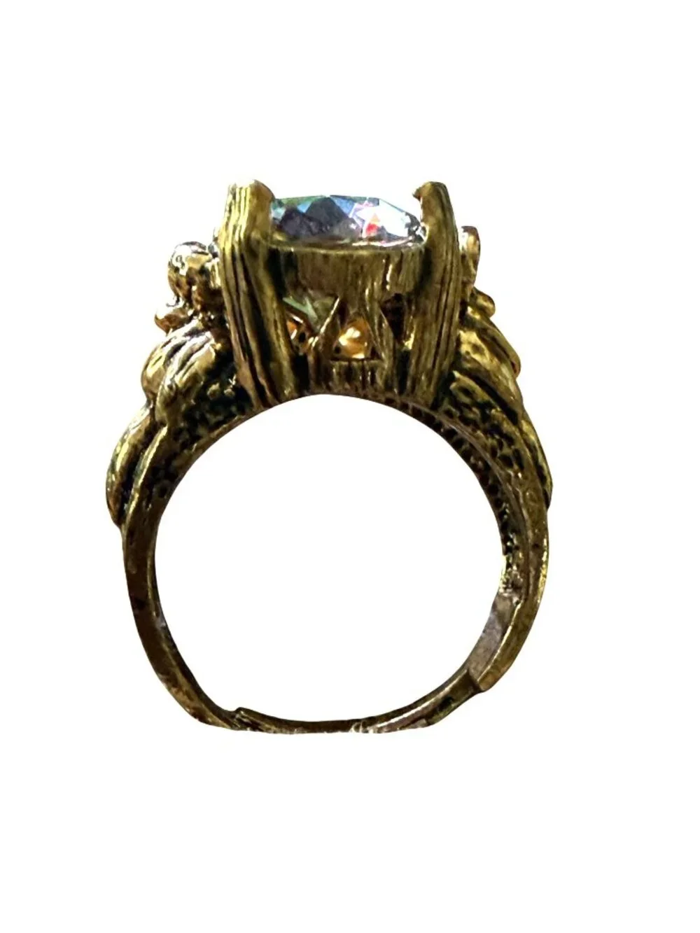 Adjustable Vintage Style Mystic Topaz Ring Intricate Copper Setting